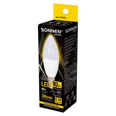 Лампа светодиодная SONNEN EXTRA, 10 (85) Вт, Е14, свеча, теплый белый, 30000 ч, LED C37-10W-2700-Е14, 457904 (арт. 457904)