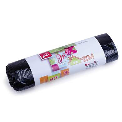 Мешки для мусора, 60 л, черные, в рулоне 20 шт., ПНД, 7 мкм, 60х70 см, эконом, КБ, "ЭкоДом", 1749 (арт. 601349)