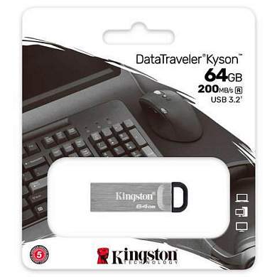 Флеш-диск 64 GB KINGSTON DataTraveler Kyson, разъем USB 3.2, серебряный, DTKN/64GB (арт. 514062)