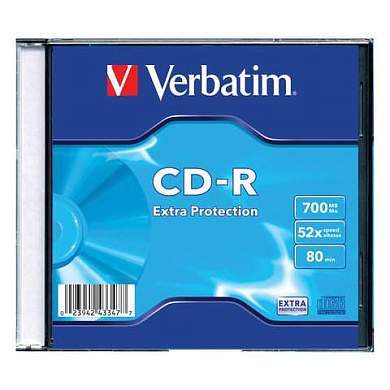 Диск CD-R VERBATIM, 700 Mb, 52х, Slim Case (1 штука) (арт. 510076)