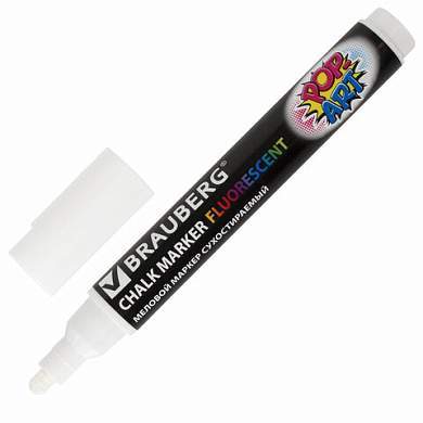 Маркер меловой "POP-ART" БЕЛЫЙ, 5 мм, стираемый, для гладких поверхностей, BRAUBERG, 151527 (арт. 151527)