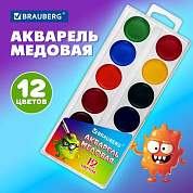Краски акварельные BRAUBERG "МОНСТРИКИ", медовые, 12 цветов, круглые кюветы, 192641 (арт. 192641)