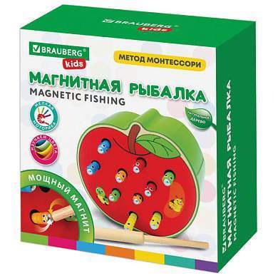 Сортер-рыбалка магнитный деревянный развивающий "Яблоко", BRAUBERG KIDS, 665244 (арт. 665244)