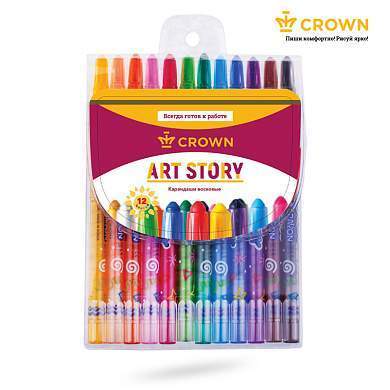 Карандаши восковые Crown "ArtStory", 12цв., выкручивающийся стержень, ПВХ, европодвес (арт. 215635)