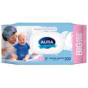 Салфетки влажные 200 шт., для детей, AURA "Ultra Comfort", без спирта, крышка-клапан, 8839 (арт. 117695)