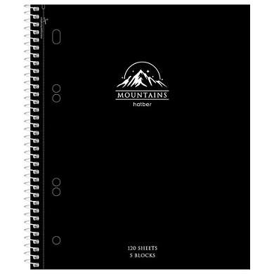 Тетрадь А5, 120 л., HATBER, спираль, клетка, обложка твердая, Soft-touch, 4 разделителя, "Mountains", 094231, 120Ттр5В1сп_355 (арт. 405706)
