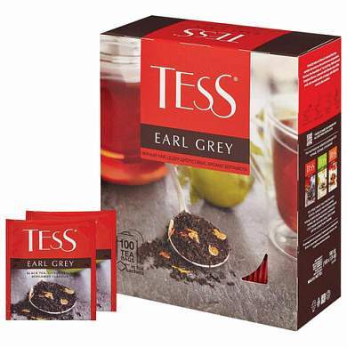 Чай TESS "Earl Grey" черный с бергамотом с цедрой лимона, 100 пакетиков в конвертах по 1,8 г, 1251-09 (арт. 621965)