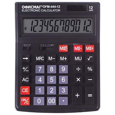 Калькулятор настольный ОФИСМАГ OFM-444 (199x153 мм), 12 разрядов, двойное питание, ЧЕРНЫЙ, 250459 (арт. 250459)