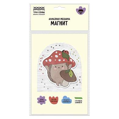 Алмазная мозаика, магнит ТРИ СОВЫ "Ежик", пакет с европодвесом (арт. 380740)