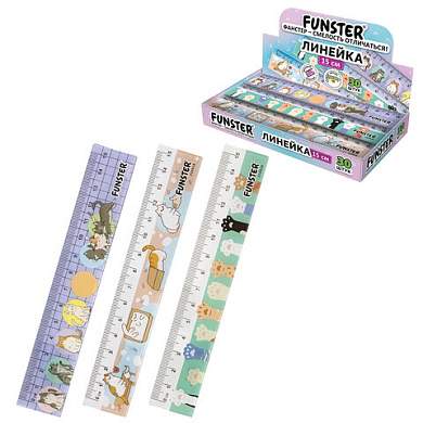 Линейка пластиковая 15 см, FUNSTER (ФАНСТЕР), "КОТЫ", ассорти, дисплей, 210918 (арт. 210918)