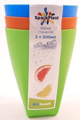 Стакан 500мл, пластик, набор 3шт/уп, цена за уп, МИКС IS10315 Spark Plast (арт. 819547)