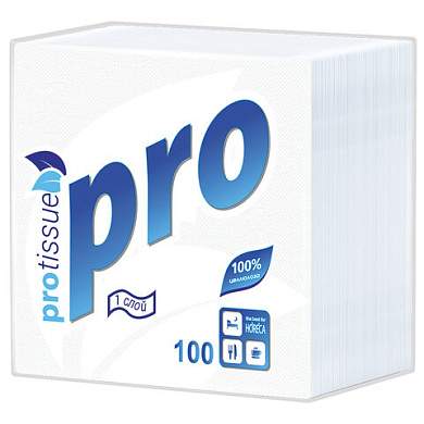 Салфетки бумажные 100 шт., 24х24 см, PROtissue COMFORT, белые, 100% целлюлоза, С184 (арт. 118805)