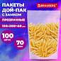 Пакет Дой-Пак с замком ZIP LOCK, прозрачный 120 х 200 + 40 мм, 100 штук 70 мкм, BRAUBERG, 700696 (арт. 700696)