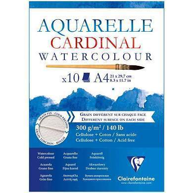 Альбом для акварели, 10л., А4, на склейке Clairefontaine "Cardinal", 300г/м2, торшон, холод. пресс., 30% хлопок (арт. 304066)
