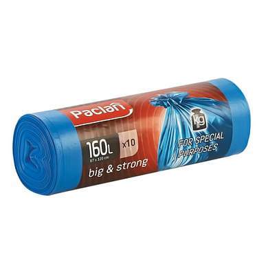 Мешки для мусора 160 л, синие, в рулоне 10 шт., ПВД, 21 мкм, 120х87 см, PACLAN "Big&Strong", 402001 (арт. 604075)