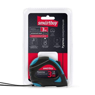 Smartbuy Рулетка 3мх19мм, прорезиненный корпус, 2 фиксатора,  усиленный зацеп SBT-MTP-319P2 (арт. 681768)