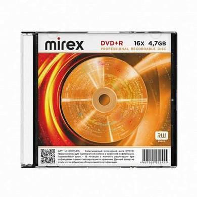Диск DVD+R (плюс) MIREX, 4,7 ГБ, 16x, Slim Case, 1 штука, UL130013A1S (арт. 514012)