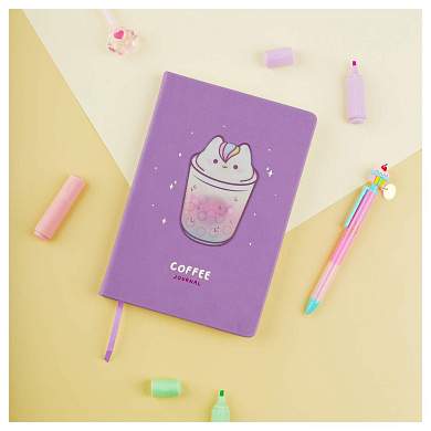 Ежедневник недатированный, А5, 136л., кожзам, MESHU "Magic. Catffee house", тон. блок, аппликация с анимированным изображением, закладка-ляссе (арт. 358433)
