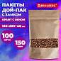 Пакет Дой-Пак с замком ZIP LOCK, крафт с окном 50 мм, 120 х 200 + 40 мм, 100 штук 150 мкм, BRAUBERG, 700689 (арт. 700689)