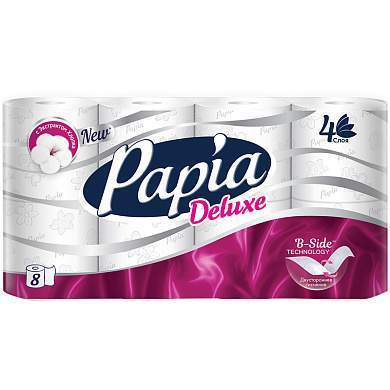 Бумага туалетная Papia "Deluxe", 4-слойная, 8шт., тиснение, белая (арт. 260064)