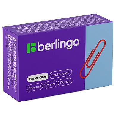 Скрепки 28мм, Berlingo, 100шт., цветные, карт. упаковка (арт. 115999)