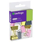 Зажимы для бумаг 19мм, Berlingo, 10шт., цветные, ПВХ упак., европодвес, розовый+золотой (арт. 330194)
