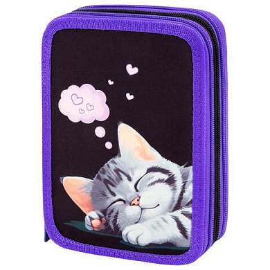 Пенал BRAUBERG, 3 отделения, полиэстер, 21х14 см, "Sleeping kitten", 273538 (арт. 273538)