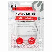 Кабель USB2.0-Lightning, 1 м, SONNEN, медь, для передачи данных и зарядки, белый, 513559 (арт. 513559)