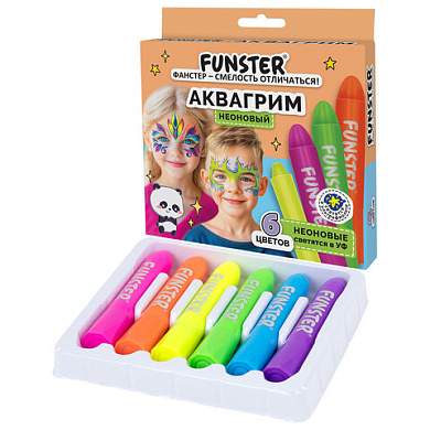 Аквагрим для лица и тела, 6 НЕОНОВЫХ цветов, FUNSTER (ФАНСТЕР), легко смываются, 192573 (арт. 192573)