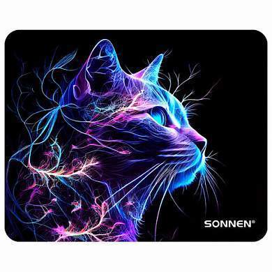 Коврик для мыши SONNEN "NEON CAT" резина+ткань, 250х200х2мм, 513956 (арт. 513956)