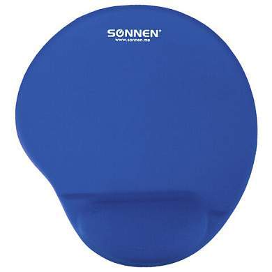 Коврик для мыши с подушкой под запястье SONNEN, полиуретан + лайкра, 250х220х20 мм, синий, 513300 (арт. 513300)