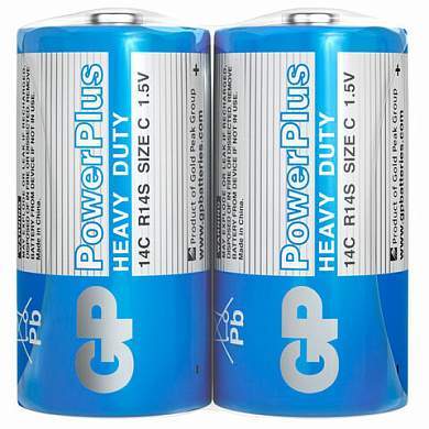 Батарейки КОМПЛЕКТ 2 шт., GP PowerPlus C (14C), солевые, в пленке, 14CEBRA-2S2 (арт. 457758)