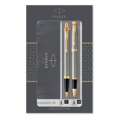 Набор Parker "IM Brushed Metal GT": ручка шариковая, 1,0мм и ручка-роллер, 1,0мм, подарочная упаковка (арт. 288614)