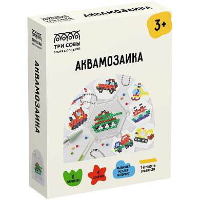 Аквамозаика ТРИ СОВЫ "Транспорт", набор инструментов и аксессуаров, трафареты, картонная коробка 11*14см (арт. 359684)
