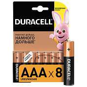 Батарейки КОМПЛЕКТ 8 шт., DURACELL Basic ОРИГИНАЛ, AAA (LR03, 24А), алкалиновые, мизинчиковые, C0037387 (арт. 453558)