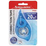 Корректирующая лента BRAUBERG PRO, 5 мм х 20 м, механизм перемотки, корпус синий, блистер, 272492 (арт. 272492)