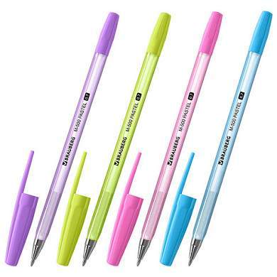 Ручка шариковая BRAUBERG "M-500 PASTEL", СИНЯЯ, корпус ассорти, узел 0,7 мм, линия письма 0,35 мм, 143450 (арт. 143450)