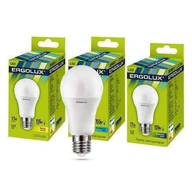 Ergolux ЛОН A60 E27 17W(1540lm 270°) 4500K 4K матовая 120x60 пластик/алюм. LED-A60-17W-E27-4K (арт. 659316)