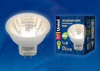Uniel G4 MR11 12V 3W(200lm 110°) 3000K 2K пластик 35x35 без стекла LED-MR11-3W/WW/GU4 GLZ21TR (арт. 617854)