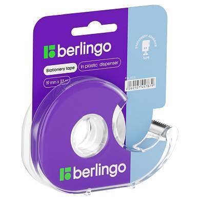 Клейкая лента 19мм*33м, Berlingo, прозрачная, в пластиковом диспенсере, европодвес (арт. 143859)