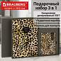 Ежедневник датированный 2027 в подарочном наборе с обложкой для паспорта, BRAUBERG, под кожу, "Leopard", 118696 (арт. 118696)