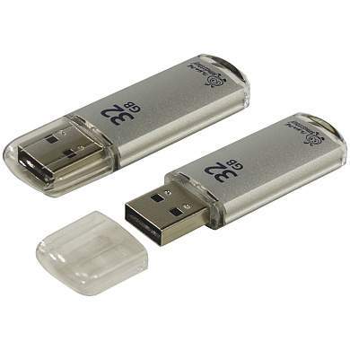 Память Smart Buy "V-Cut" 32GB, USB 2.0 Flash Drive, серебристый (металл. корпус ) (арт. 227883)