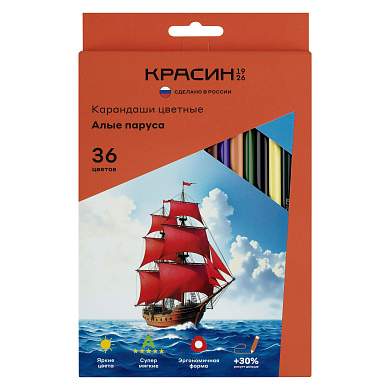 Карандаши цветные Красин "Алые Паруса", 36цв., трехгран., заточен., картон, европодвес (арт. 378169)