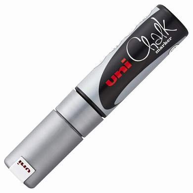 Маркер меловой UNI Chalk, 8 мм, СЕРЕБРЯНЫЙ, влагостираемый, для гладких поверхностей, PWE-8K SILVER (арт. 152499)