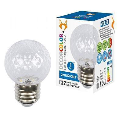 Лампа светодиодная Volpe G45 E27 1W синяя "Ананас" д/гирлянды "Белт Лайт" LED-D45-1W/BLUE/E27/CL/С (арт. 838370)