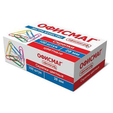 Скрепки ЭКСТРА ОФИСМАГ 28 мм цветные 100 штук, 271316 (арт. 271316)