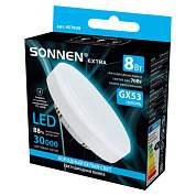 Лампа светодиодная SONNEN EXTRA, 8 (70) Вт, GX53, таблетка, холодный белый, 30000 ч, LED 8W-6500-GX53, 457930 (арт. 457930)