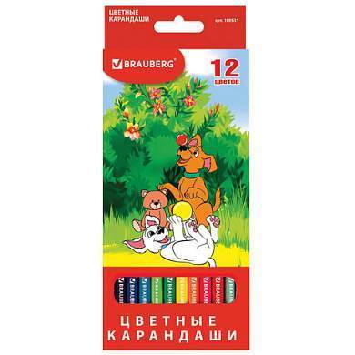 Карандаши цветные BRAUBERG "My lovely dogs", 12 цветов, шестигранные, грифель 3 мм, натуральное дерево, 180531 (арт. 180531)