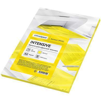 Бумага цветная OfficeSpace intensive А4, 80г/м2, 50л. (желтый) (арт. 245182)