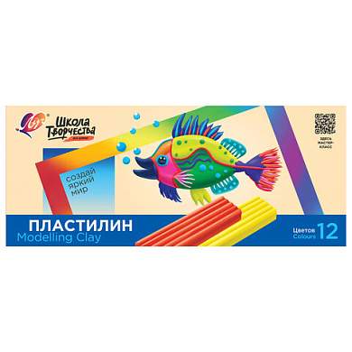 Пластилин классический ЛУЧ "Школа творчества", 12 цветов, 240 г, стек, картонная упаковка, 29С 1763-08 (арт. 105896)